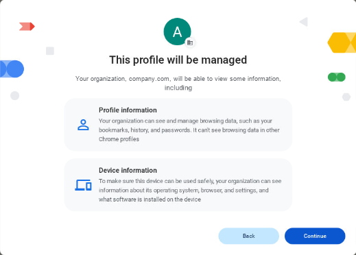This profile will be managed dialog for a Workspace-managed account