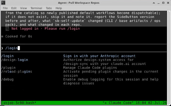 Typing /login in Claude Code with the command menu open